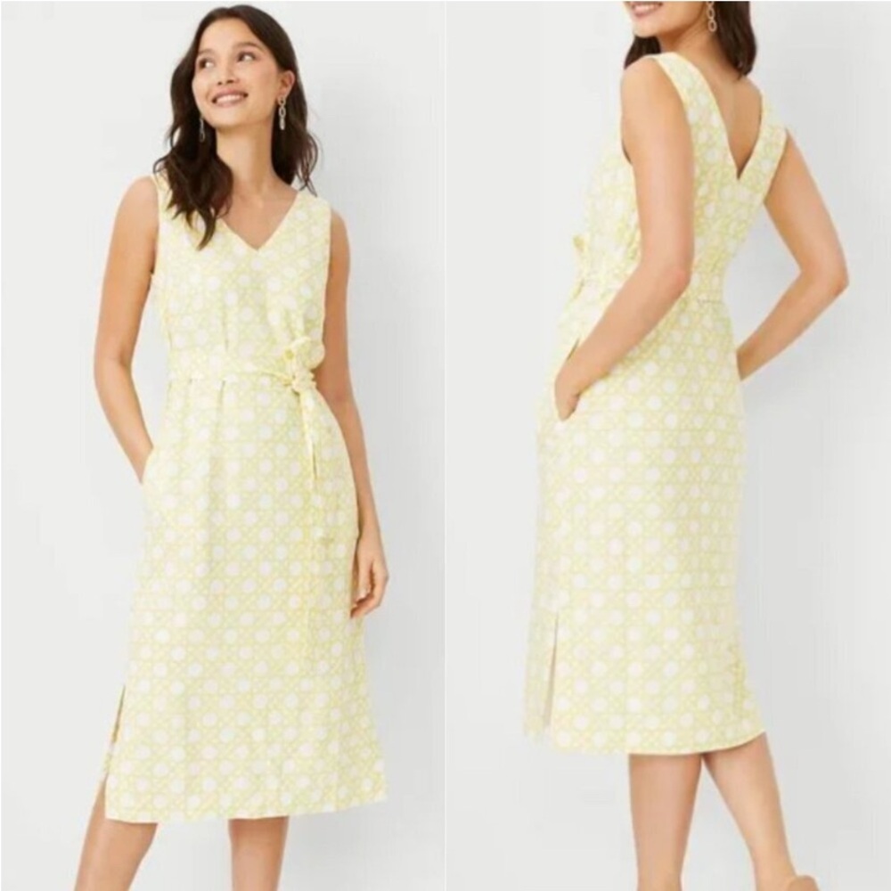 Ann Taylor Yellow V-Neck Sheath Midi Dress